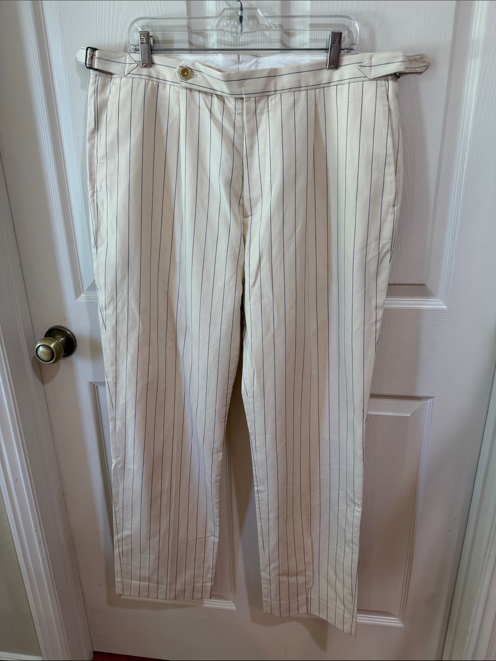 Todd Snyder Cream Linen Stripe Side Tab Trousers Sz 36/32.  New/Flawed Box39